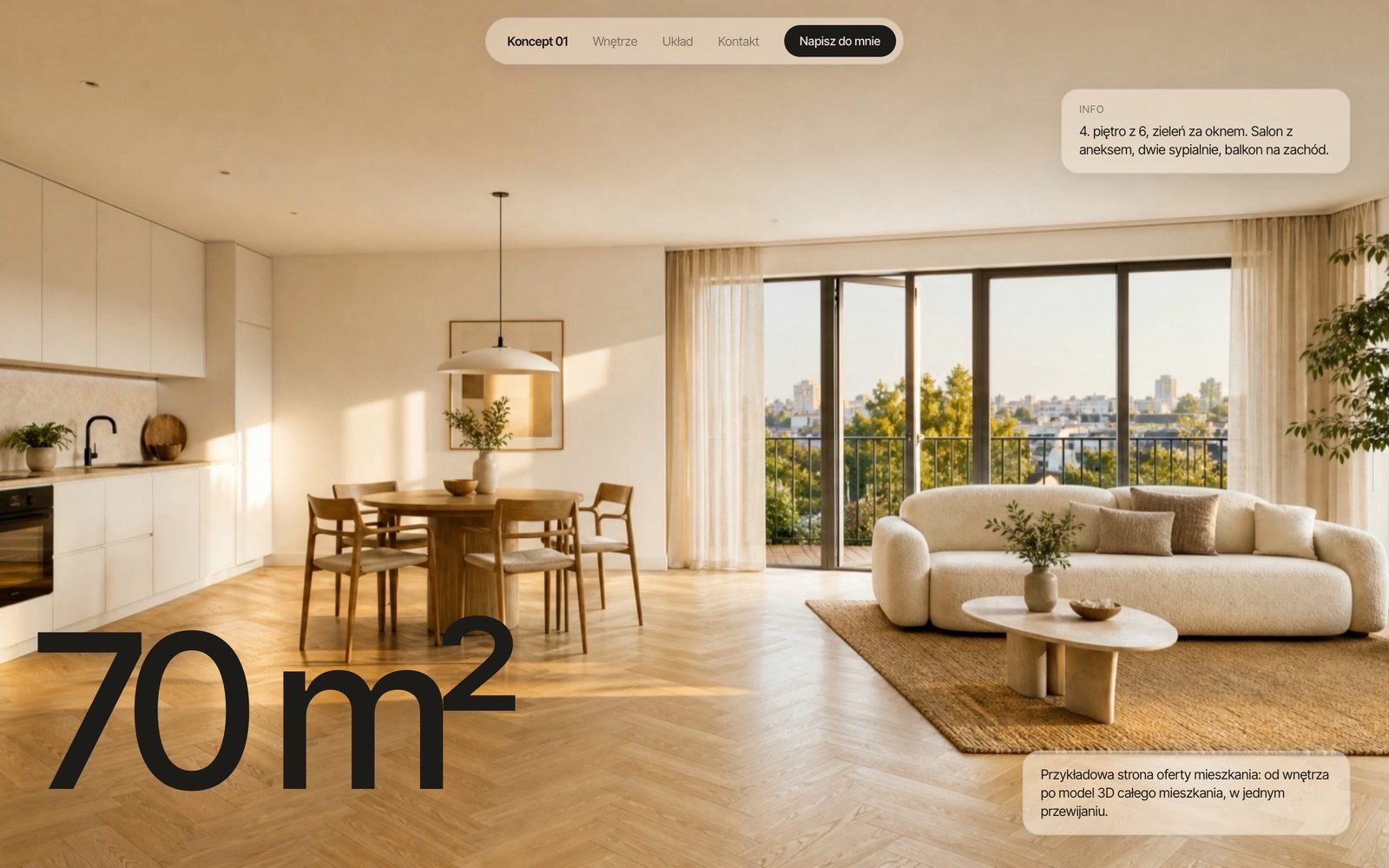 Koncept strony oferty mieszkania 70 m²
